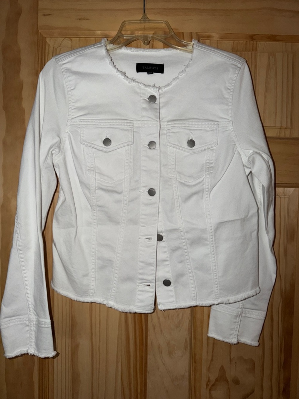 Talbots White Frayed-Edge Denim Jacket